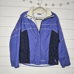 Columbia Youth Winter Jacket Windbreaker Blue Faux Fur Trim Zip Up Size 18/20